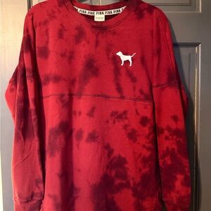 PINK Victoria's Secret Red Tie-Dye Logo Crewneck Sweatshirt
